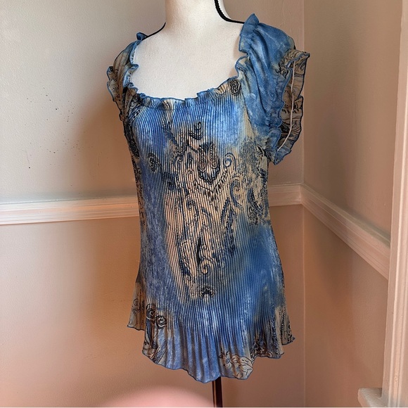 Vintage Piano Micro Pleated Ruffle Blouse Y2K Whimsigoth Art To Wear Fairy - Picture 8 of 17